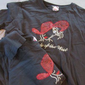 Womens Cowgirls of the West Beaded Long and Short Sleeve T Shirt Lot L